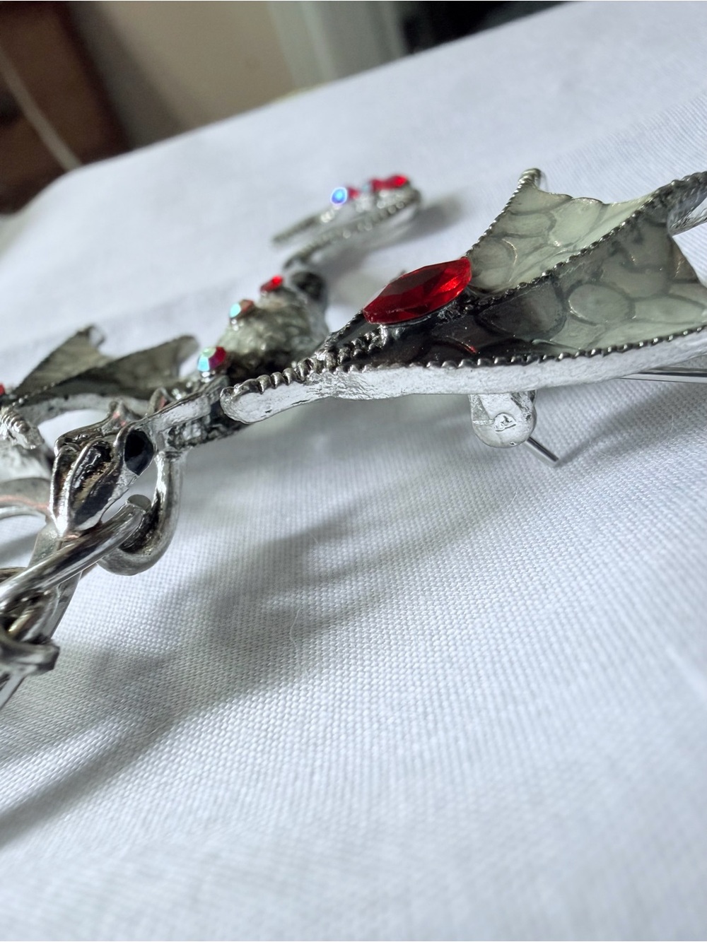 Silver Tone Red Gems Dragon key chain - Women Accessories